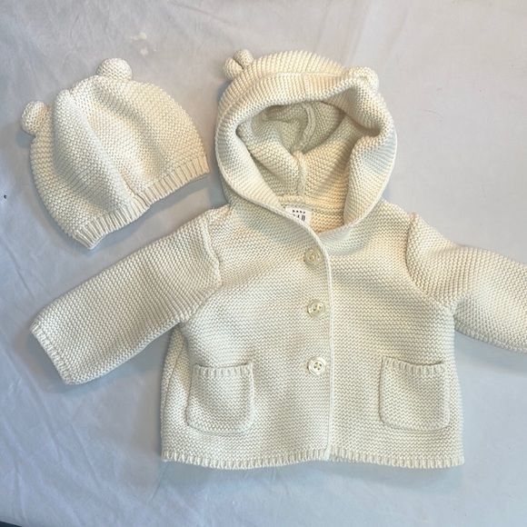 Baby GAP Cream Knit Jacket/cardigan sweater and Hat Set - Picture 1 of 3